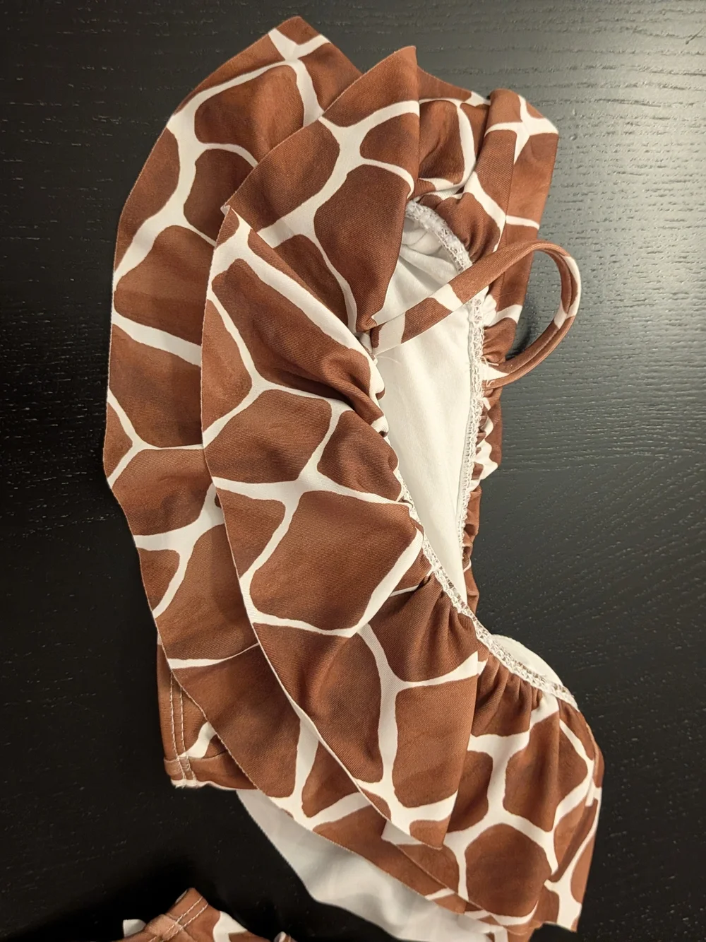 Janie and Jack Brown and White Giraffe-Print Ruffle One-Shoulder Bikini